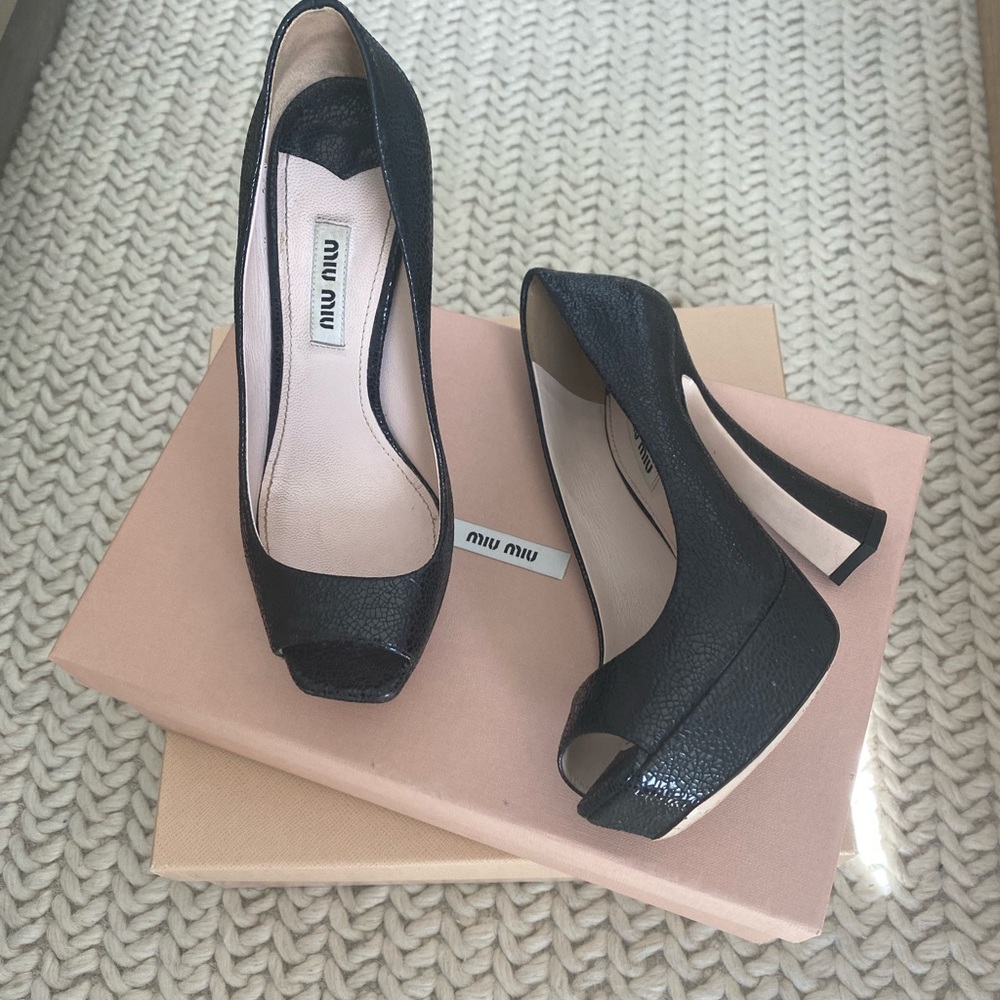 Miu miu open toe black platform heels